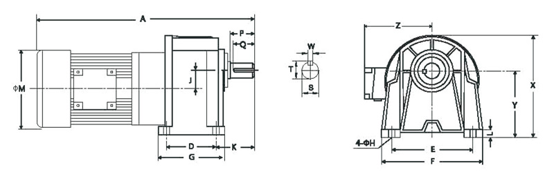 GH卧式三相高速比标准型(刹车)减速马达齿轮减速电机图纸