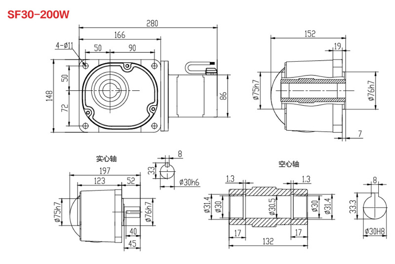 SF30-200W直角永磁减速电机图纸