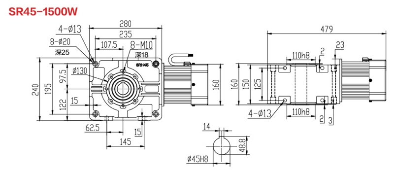 SR45-1500W直角永磁减速电机图纸